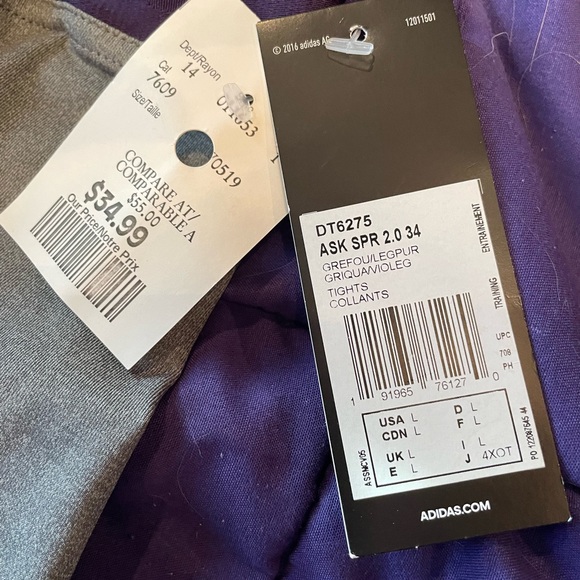 Adidas Grey/Purple Tights Size Large - Picture 6 of 9